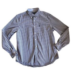 American Eagle men's L standard blue plaid button-up casual dressy shirt